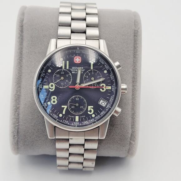 WENGER Swiss Army Men COMMANDO CHRONOGRAPH Black Sunburst Watch Military - Picture 7 of 16